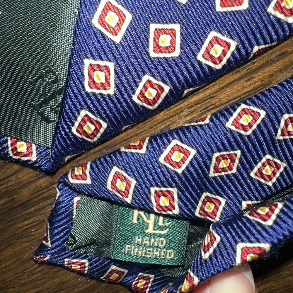 Vintage Lauren Ralph Lauren Necktie Mens‎ Blue/Red Shirt Tie 100% Silk
